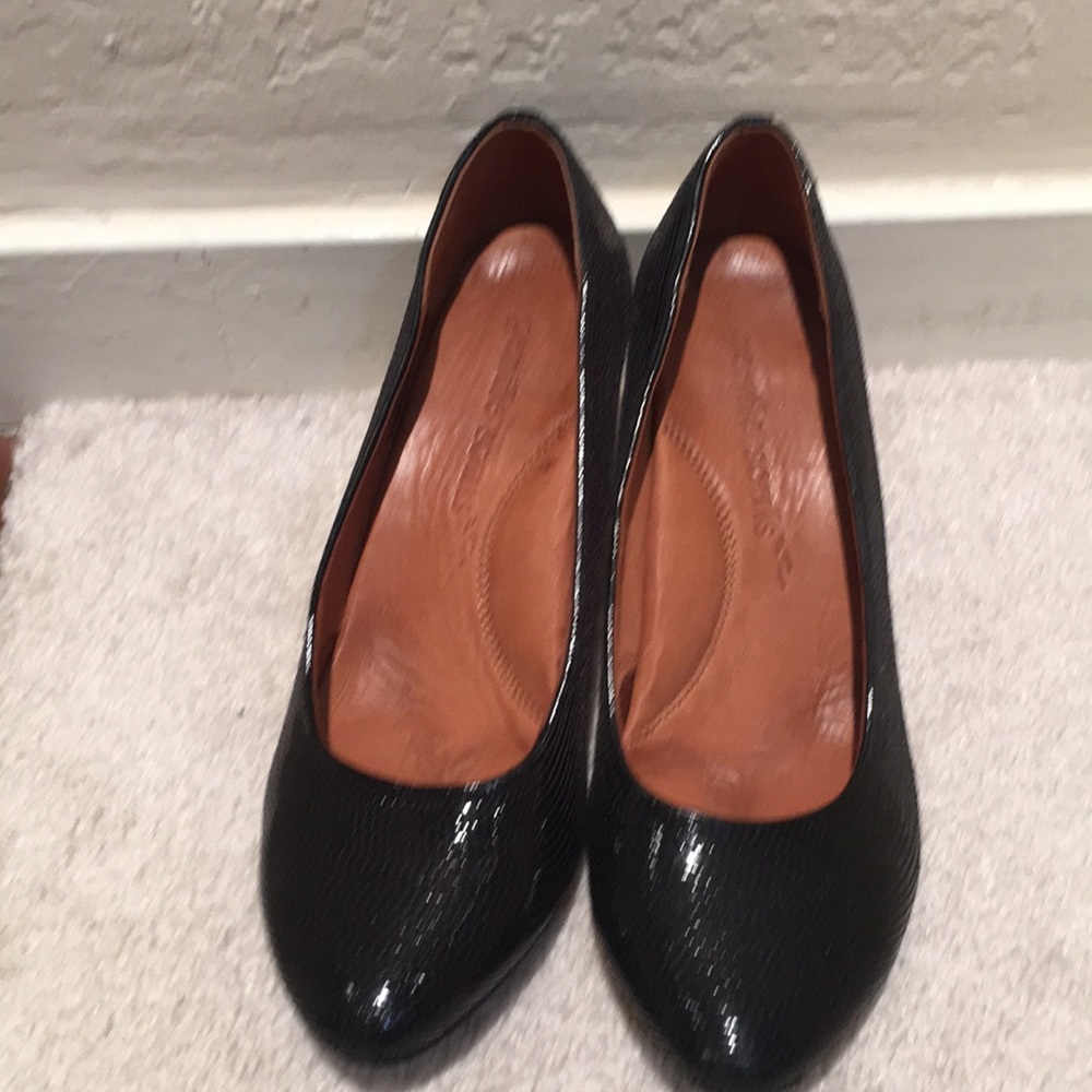 Gentle Souls Black Textured Patent Leather Heels